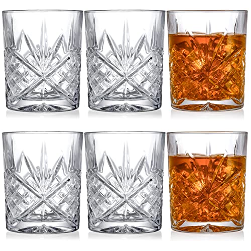 Youeon Set of 6 Crystal Whiskey Glasses, 10 Oz Old Fashioned Glasses, Rocks Glasses, Bourbon Glasses, Rum Glasses, Scotch Glasses, Clear Drinking Glasses for Cocktails Tequila Rum Liquor Rye and More