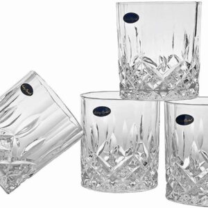 Amlong Crystal Lead-Free Double Old Fashioned Crystal Whiskey Glass - Classic Stylish Design – Perfect for Scotch, Bourbon, Cognac and Cocktail Glasses, 9 oz., Set of 4 With Gift Box