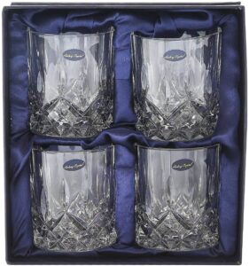 amlong crystal lead-free double old fashioned crystal whiskey glass - classic stylish design – perfect for scotch, bourbon, cognac and cocktail glasses, 9 oz., set of 4 with gift box