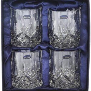 Amlong Crystal Lead-Free Double Old Fashioned Crystal Whiskey Glass - Classic Stylish Design – Perfect for Scotch, Bourbon, Cognac and Cocktail Glasses, 9 oz., Set of 4 With Gift Box