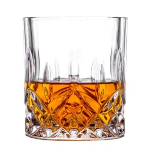 Amlong Crystal Lead-Free Double Old Fashioned Crystal Whiskey Glass - Classic Stylish Design – Perfect for Scotch, Bourbon, Cognac and Cocktail Glasses, 9 oz., Set of 4 With Gift Box