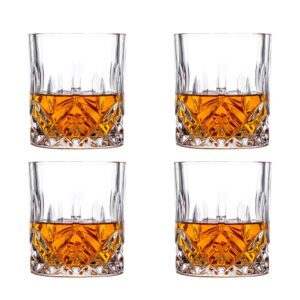 Amlong Crystal Lead-Free Double Old Fashioned Crystal Whiskey Glass - Classic Stylish Design – Perfect for Scotch, Bourbon, Cognac and Cocktail Glasses, 9 oz., Set of 4 With Gift Box