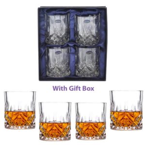 Amlong Crystal Lead-Free Double Old Fashioned Crystal Whiskey Glass - Classic Stylish Design – Perfect for Scotch, Bourbon, Cognac and Cocktail Glasses, 9 oz., Set of 4 With Gift Box