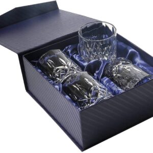 Amlong Crystal Lead-Free Double Old Fashioned Crystal Whiskey Glass - Classic Stylish Design – Perfect for Scotch, Bourbon, Cognac and Cocktail Glasses, 9 oz., Set of 4 With Gift Box