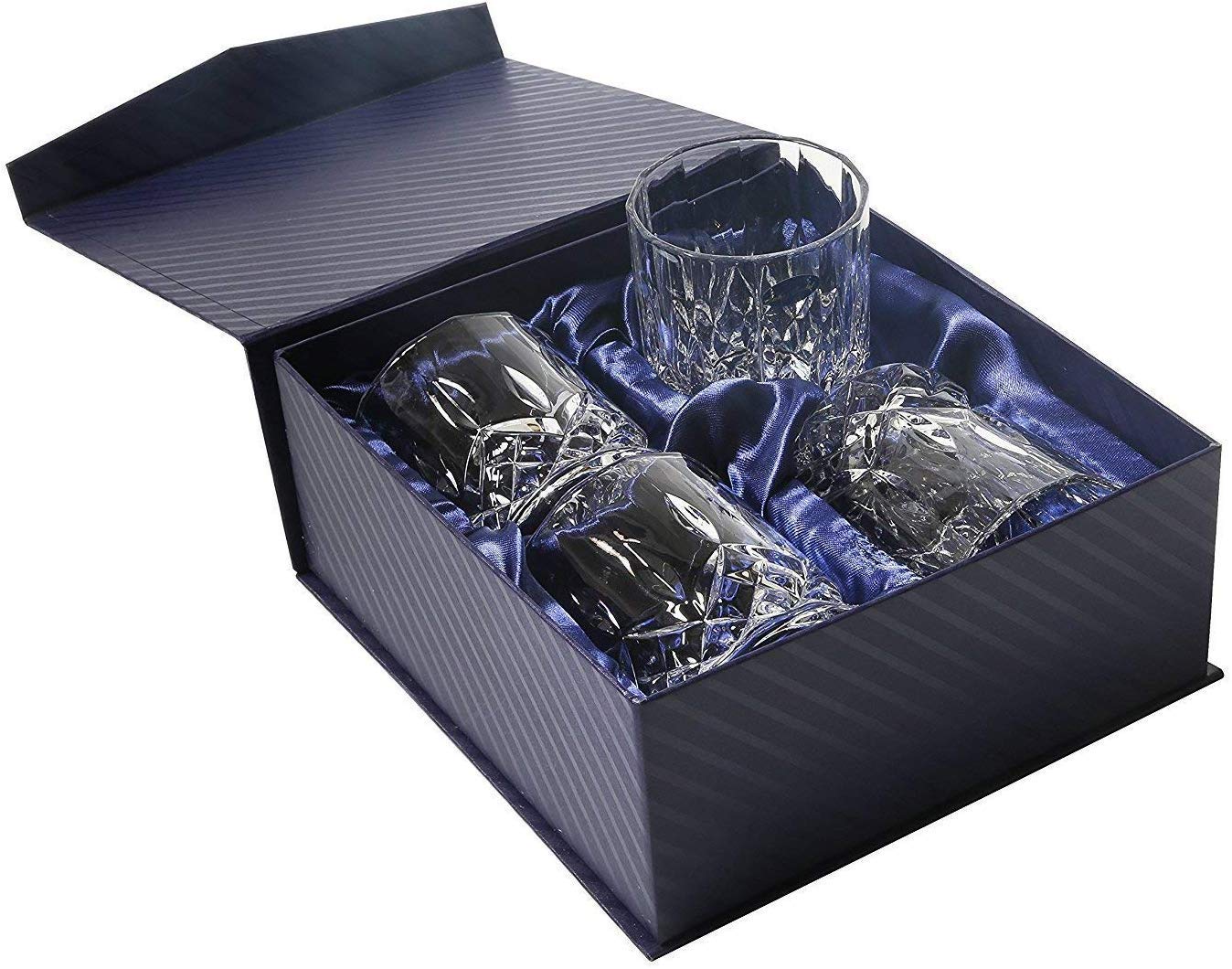 Amlong Crystal Lead-Free Double Old Fashioned Crystal Whiskey Glass - Classic Stylish Design – Perfect for Scotch, Bourbon, Cognac and Cocktail Glasses, 9 oz., Set of 4 With Gift Box