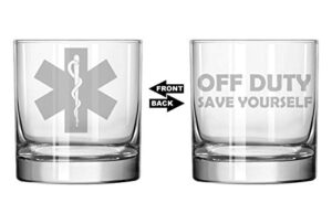 mip 11 oz rocks whiskey highball glass two sided star of life emt paramedic off duty save yourself