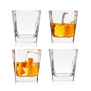 true square double old fashioned glasses set of 4 - lowball whiskey glasses for cocktails, drinks or liquor - dishwasher safe 10oz