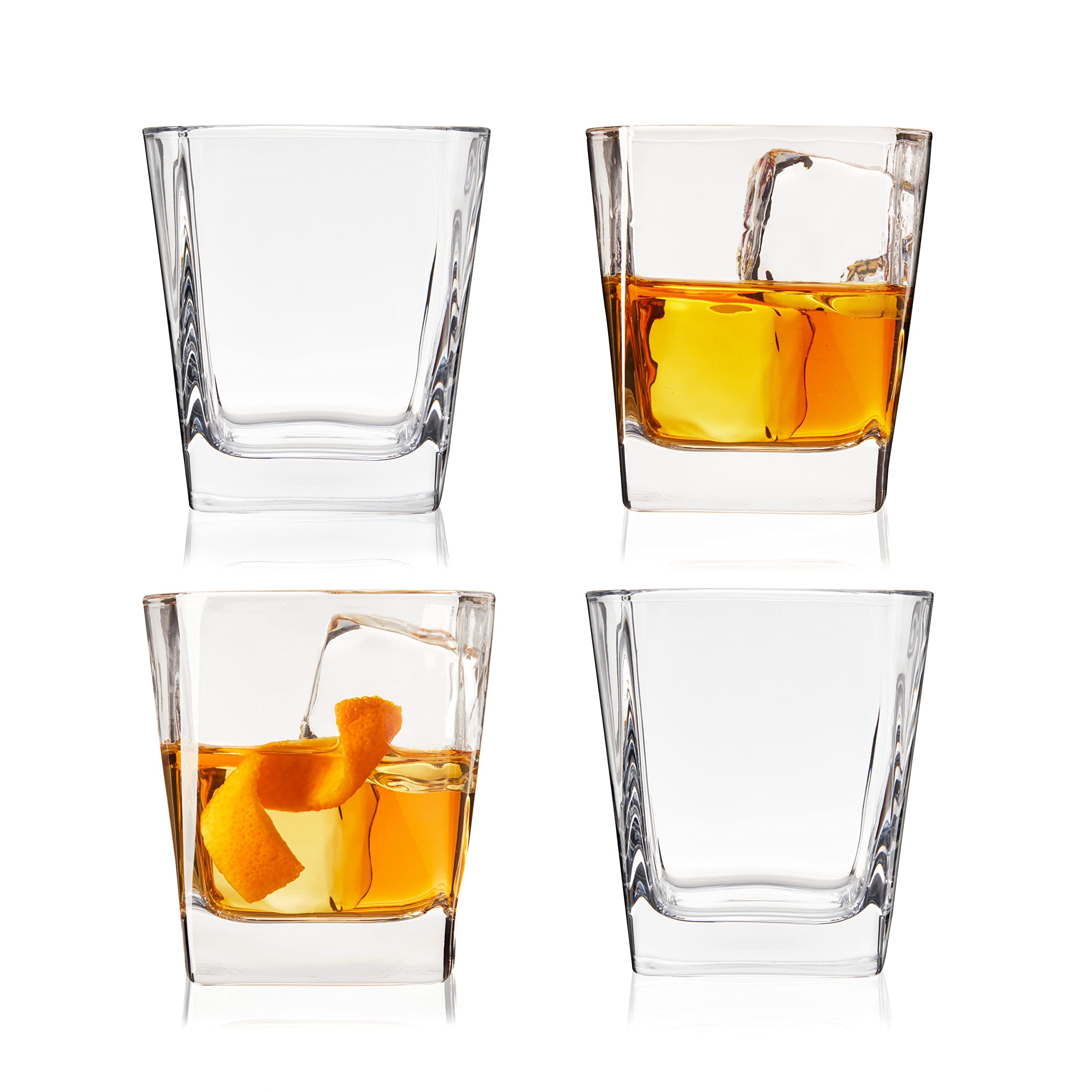 True Square Double Old Fashioned Glasses Set of 4 - Lowball Whiskey Glasses for Cocktails, Drinks or Liquor - Dishwasher Safe 10oz