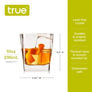 True Square Double Old Fashioned Glasses Set of 4 - Lowball Whiskey Glasses for Cocktails, Drinks or Liquor - Dishwasher Safe 10oz