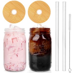 anotion mason jar with lid and straw, 32oz wide mouth boba cup reusable drinking glasses tumbler smoothie water bottles for iced coffee margaritas ice cream juice cocktail travel office home