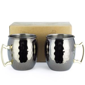 pg moscow mule mugs - large size 19 ounces - set of 2 cups - stainless steel lining - honeycomb pattern finish - brass handle - 3.7 inches diameter x 4 inches tall