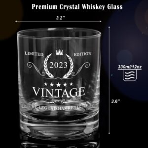 HOHY 2023 Retirement Gifts for Men Women-Funny Retirement Gifts Idea Whiskey Glass Lowball Rocks Barware,2023 Retired Gifts for Men Husband Dad Grandpa Coworkers Boss Friend, Scotch Bourbon Tumbler