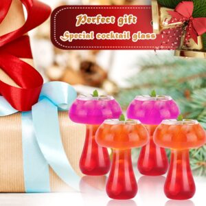 WHJY Mushroom Glass Cups, Creative Cocktails Glasses Mushroom Cup, Wine glass,Glass Goblet Drink Cup, Fun Martini Glasses 4 pack for Bar