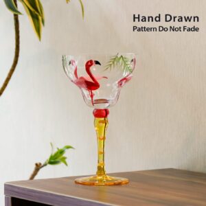 YY Hand Painted Margarita Glass - Moroccan Collection - Hand Painted Glassware by Artists - Unique and Decorative Margarita Glasses, Kitchen Table Décor (Flamingo)