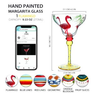 YY Hand Painted Margarita Glass - Moroccan Collection - Hand Painted Glassware by Artists - Unique and Decorative Margarita Glasses, Kitchen Table Décor (Flamingo)