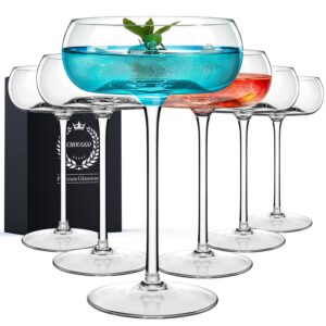 chouggo set of 6 martini glasses, act deco 7oz crystal coupe glass with unique convex bottom, elegant hand blown cocktail glasses for bar, martini, cosmopolitan, manhattan, gimlet, pisco sour