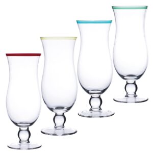 chefcaptain hurricane cocktail color glasses, pina colada hand blown ultra crystal clear xl 20 ounces pack of 4 (hurricane xl 20 oz)
