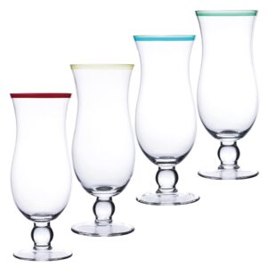 Chefcaptain Hurricane Cocktail Color Glasses, Pina Colada Hand Blown Ultra Crystal Clear XL 20 Ounces Pack Of 4 (Hurricane XL 20 OZ)