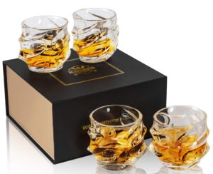 kanars old fashioned whiskey glasses 11 oz - emperor rocks glasses set of 4 for bourbon cocktail scotch snifter malt cognac - heavy crystal bar glassware - unique men gift