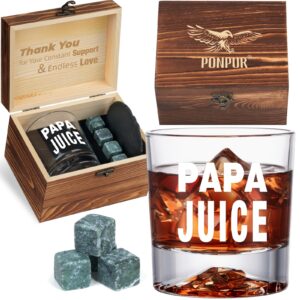 PONPUR "PAPA Juice Whiskey Glass Fathers Day, Funny Dad Birthday Gifts for Men Dad Grandpa Papa, Unique Gift from Daughter Son Kids, Cool Gag Bourbon Gift Ideas, Christmas Stocking Stuffers