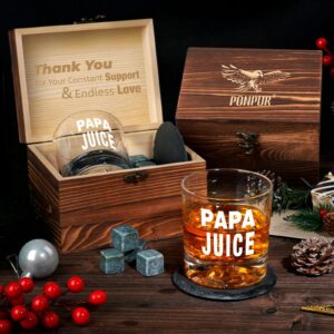 PONPUR "PAPA Juice Whiskey Glass Fathers Day, Funny Dad Birthday Gifts for Men Dad Grandpa Papa, Unique Gift from Daughter Son Kids, Cool Gag Bourbon Gift Ideas, Christmas Stocking Stuffers