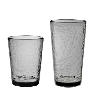 klifa- nice- 14.7 & 20 ounce, set of 8, acrylic tumbler & highball drinking glasses, bpa-free, stackable plastic drinkware, dishwasher safe cups, gray