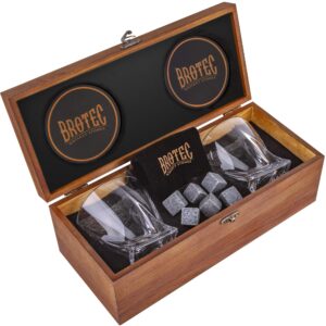 whiskey glass set of 2 - whyskey rocks chilling stones & 2 bourbon glasses for men or women - large 10oz no lead crystal whiskey glass and stone set - premium glassware in wooden box