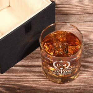Triwol 1964 60th Birthday Gifts for Men, Vintage Whiskey Glass 60 Birthday Gifts for Dad, Son, Husband, Brother, Funny 60th Birthday Gift Present Ideas for Him, 60 Year Old Bday Party Decoration