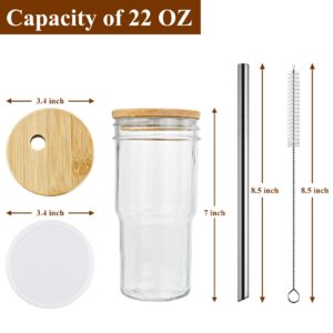 LronFensy Glass Cups with Bamboo Lids and Straws(22OZ, 4Pack) -,Reusable Boba&Smoothie Cups, Drinking Glasses Tumbler for Iced Coffee, Juice, Tea, Milk, Drinks