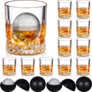 12 pcs rocks glasses old fashioned whiskey glasses 10 oz crystal rock glasses set with 4 pcs ice ball molds cocktail glasses for whiskey bourbon vodka cocktail drink gift for men women home bar