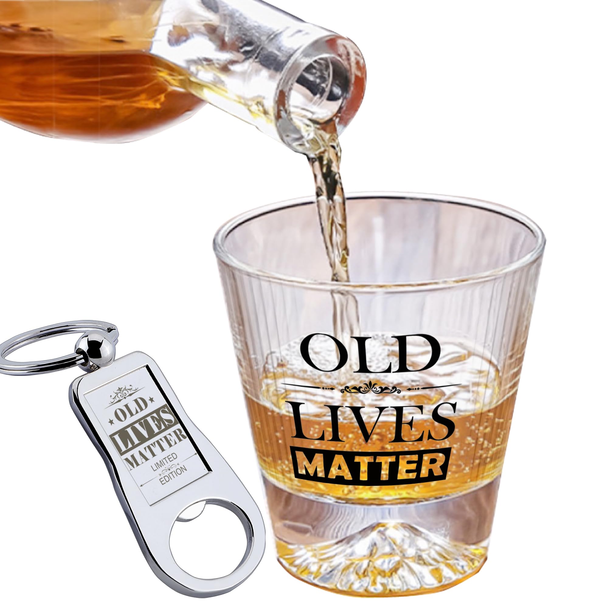 La Diffy Gag Birthday Gifts for Men Bourbon Gifts for Men Funny 40th 50th 60th Birthday Retirement Gift Ideas for Dad Old Fashioned Glass Old Lives Matter Whiskey Glasses Fathers Day Christmas