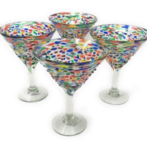 Mexican Hand Blown Glass – Set of 4 Hand Blown Modern Margarita Glasses - Confetti Rock (12 oz)