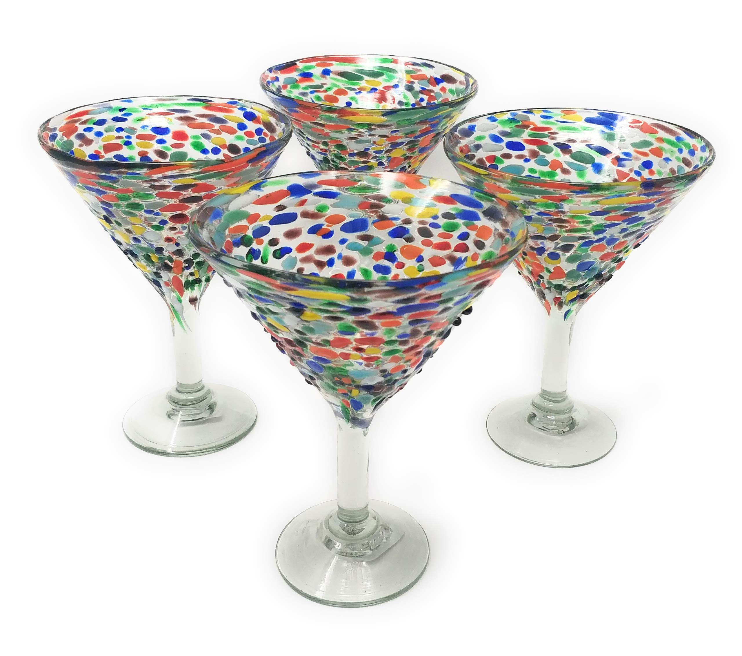 Mexican Hand Blown Glass – Set of 4 Hand Blown Modern Margarita Glasses - Confetti Rock (12 oz)