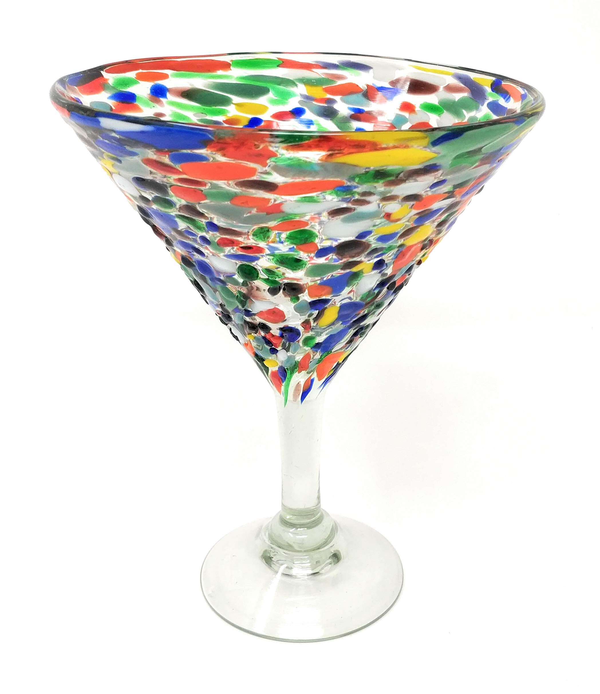 Mexican Hand Blown Glass – Set of 4 Hand Blown Modern Margarita Glasses - Confetti Rock (12 oz)