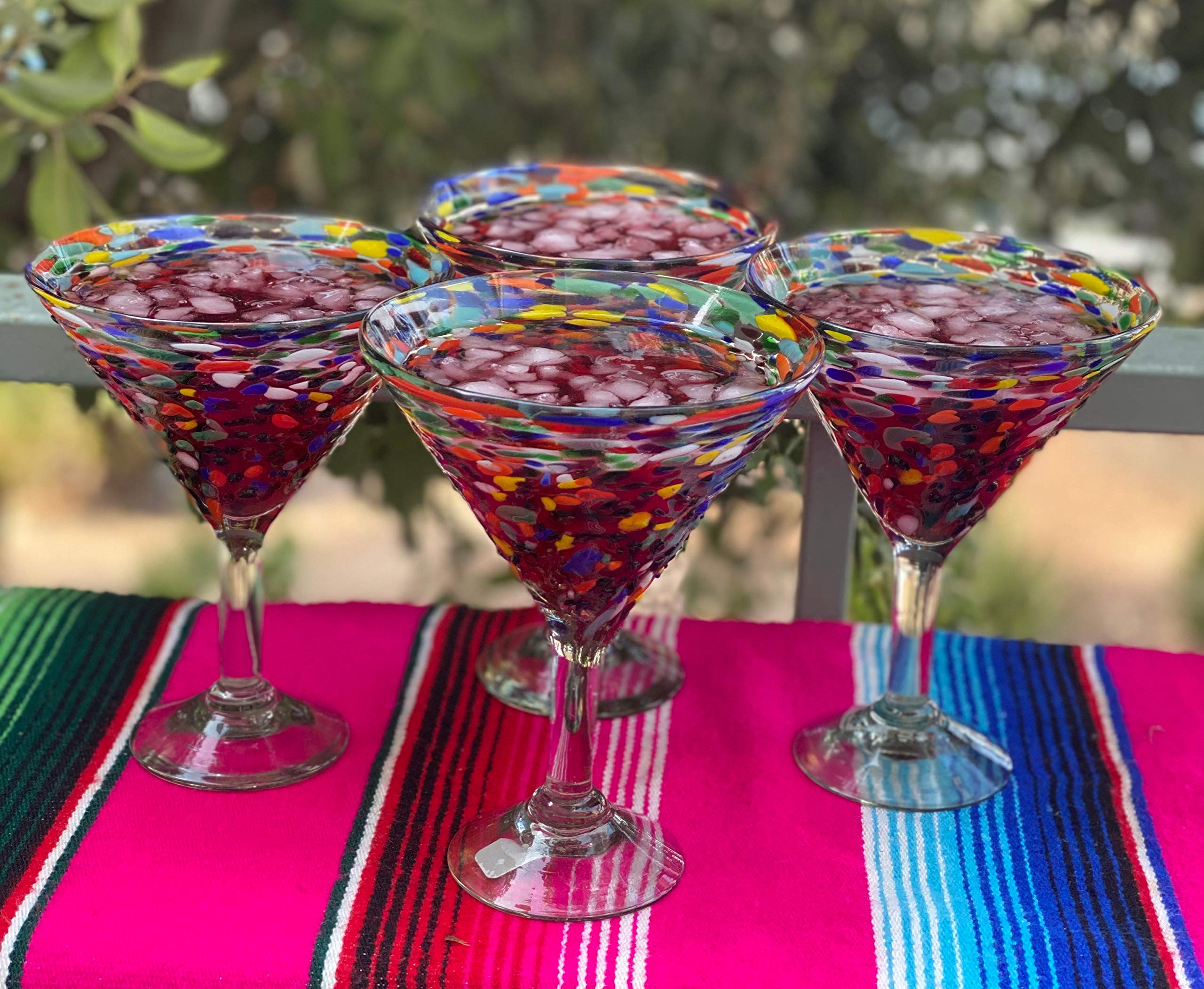 Mexican Hand Blown Glass – Set of 4 Hand Blown Modern Margarita Glasses - Confetti Rock (12 oz)