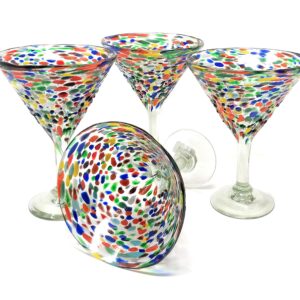 Mexican Hand Blown Glass – Set of 4 Hand Blown Modern Margarita Glasses - Confetti Rock (12 oz)