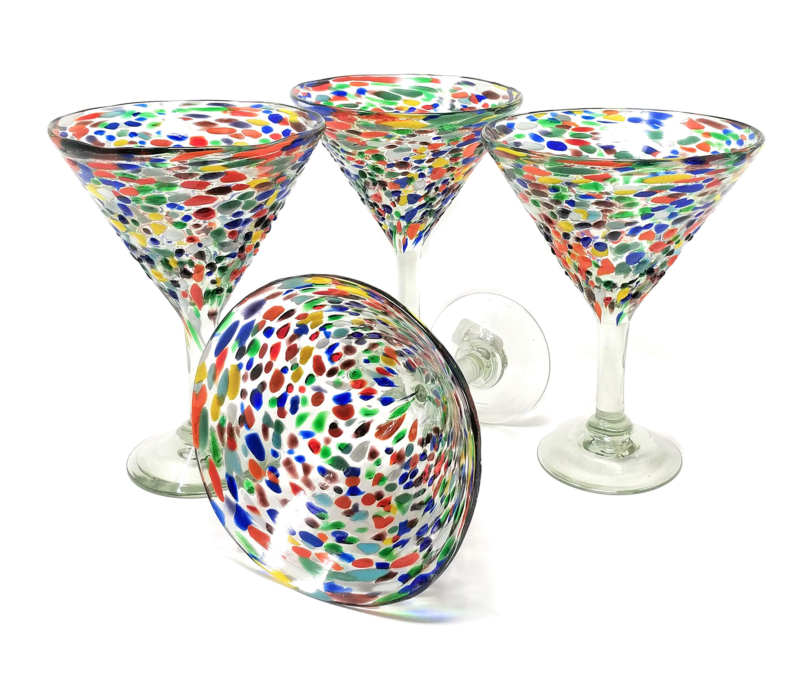 Mexican Hand Blown Glass – Set of 4 Hand Blown Modern Margarita Glasses - Confetti Rock (12 oz)