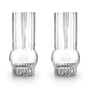 Viski Zenith Deco Crystal Tumbler Set of 2 - Premium Crystal Clear Drinking Glass, Stylish Highball Cocktail Glassware Gift Set, 13 oz