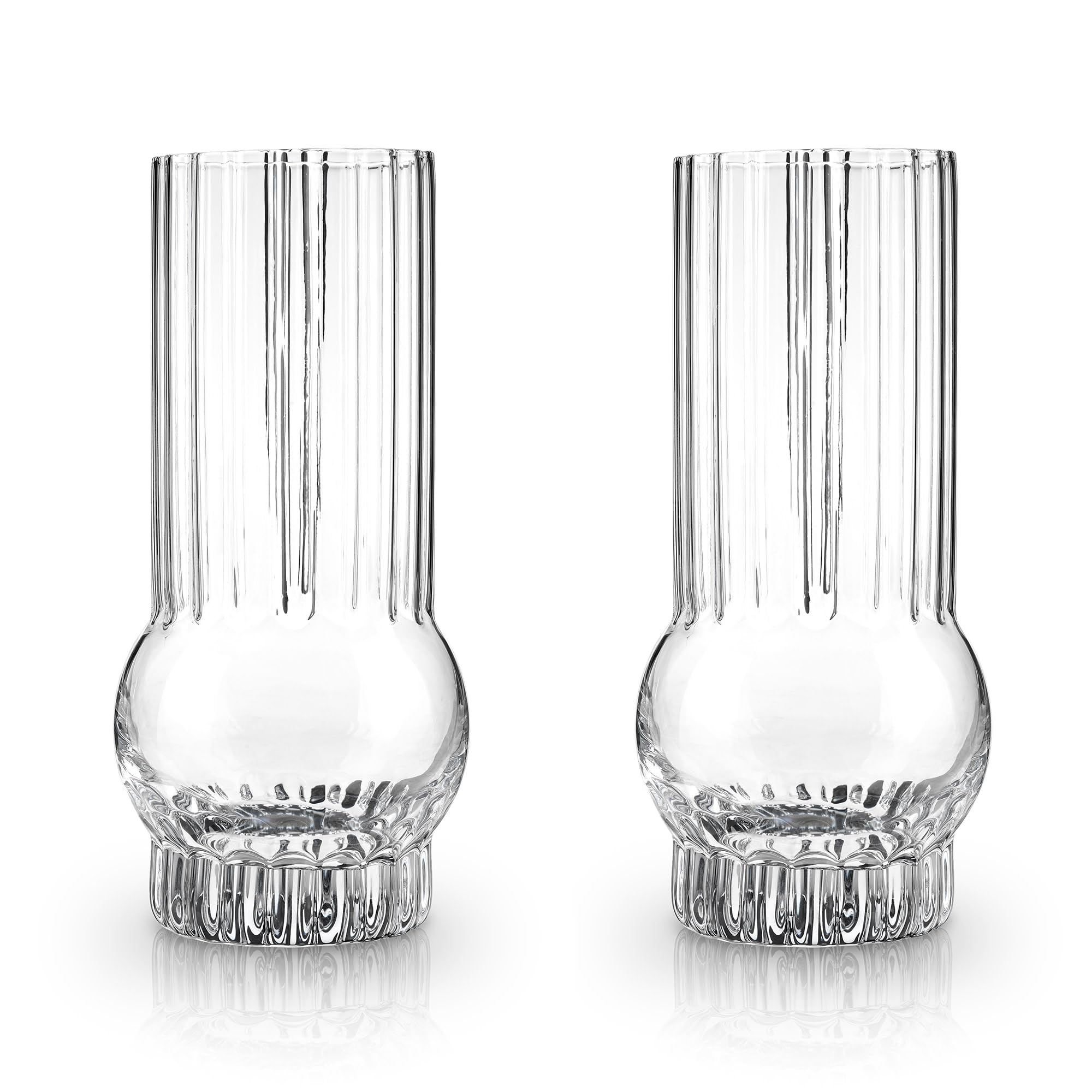 Viski Zenith Deco Crystal Tumbler Set of 2 - Premium Crystal Clear Drinking Glass, Stylish Highball Cocktail Glassware Gift Set, 13 oz