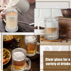 Hoolerry 14 oz Clear Glass Mug with Lid and Spoon Classical Vertical Stripe Tea Mug Ribbed Iced Coffee Cup Glass Coffee Mug Clear Coffee Mug for Milk Latte Water Chocolate Juice for Birthday Christmas