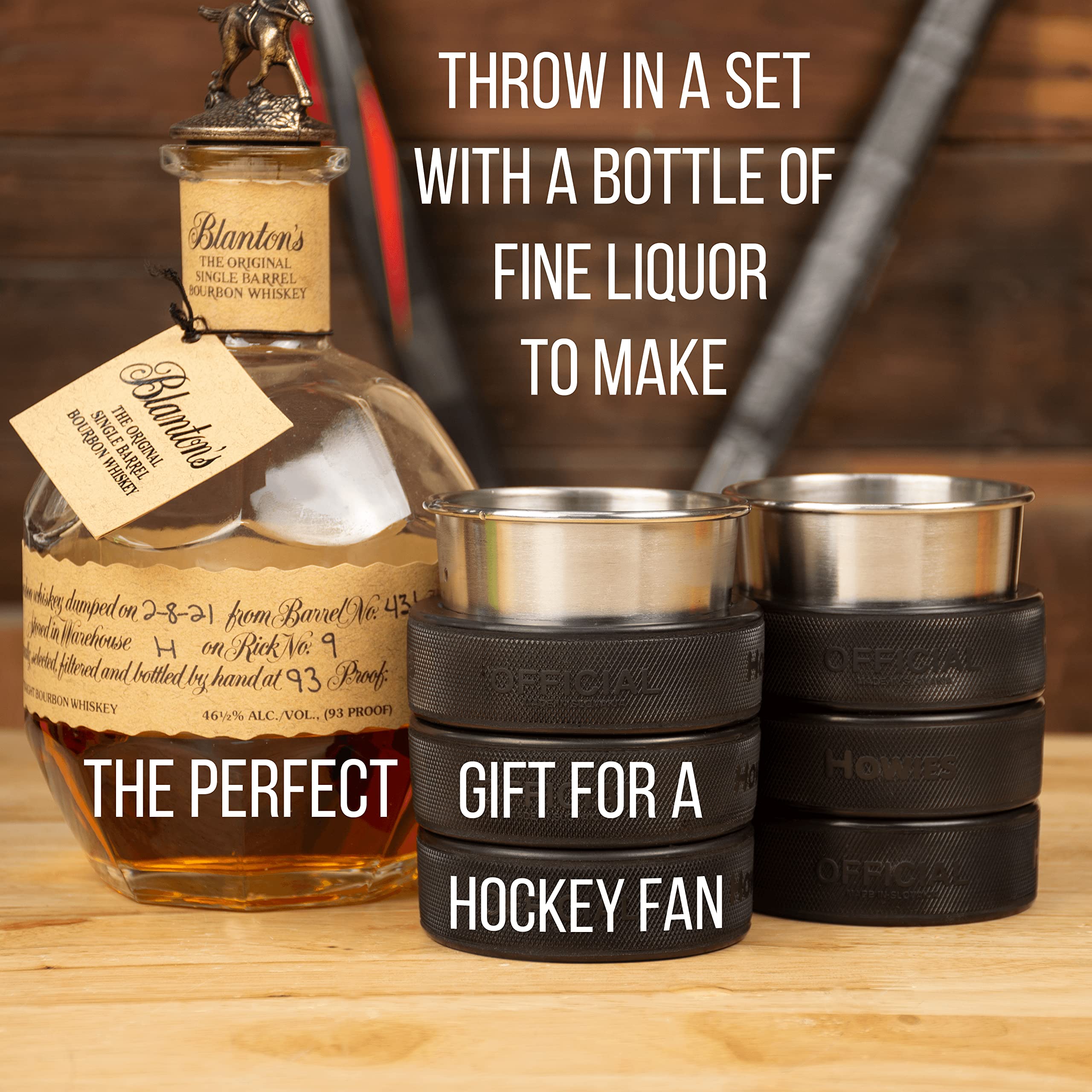 Buffalo BottleCraft Hockey Puck Rocks Glasses made from real Hockey Pucks & Stainless Steel Cup, Ice Hockey Gifts, 6oz Insulated Whiskey Glasses for Hockey Dad Gifts and Hockey Mom Gifts (1)