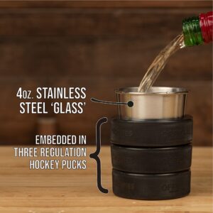 Buffalo BottleCraft Hockey Puck Rocks Glasses made from real Hockey Pucks & Stainless Steel Cup, Ice Hockey Gifts, 6oz Insulated Whiskey Glasses for Hockey Dad Gifts and Hockey Mom Gifts (1)