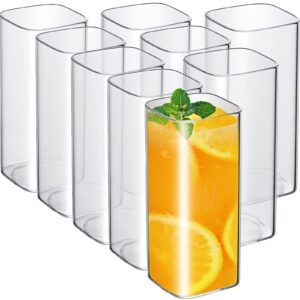 9 pack 13 oz clear drinking glasses square highball thin glass cups tumbler set elegant bar modern glassware for water coffee mixed drinks cocktail wine beer juice iced tea kitchen party home