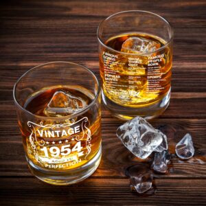 Old Fashioned Glasses-1954-Vintage 1954 Old Time Information 10.25oz Whiskey Rocks Glass -70th Birthday Aged to Perfection - 70 Years Old Gifts Bourbon Scotch Lowball Old Fashioned-1PCS