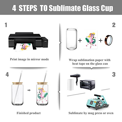 WindMage 12 packs 16 oz Clear Sublimation Glass Cans Blanks with Bamboo Lid, Stainless Straw, Brush, Silicone Tip, Reusable Drinking Beer Cans Iced Coffee Glasses Jar Tumbler Cups