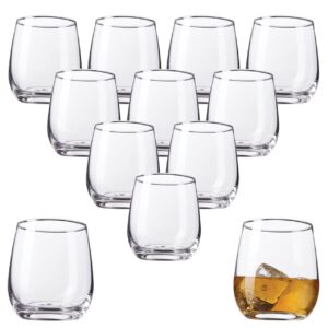 kitchen lux 12oz drinking glass tumbler – set of 12 – premium clear glasses for wine, shots, cocktails, scotch and all purpose drinking cups – elegant stemless design – dishwasher safe