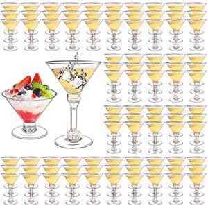 kyapck 100 pack 5oz plastic martini glasses disposable mini martini cocktail clear glasses with stemmed and stemless options for margarita, appetizers, and desserts at weddings, parties, and events