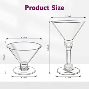 KYAPCK 100 Pack 5oz Plastic Martini Glasses Disposable Mini Martini Cocktail Clear Glasses with Stemmed and Stemless Options for Margarita, Appetizers, and Desserts at Weddings, Parties, and Events