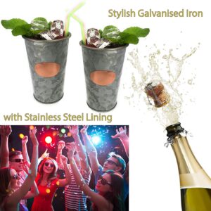 Galrose Galvanized Iron Mint Julep Cups - Set of 2 with Rose Gold Accents, Stainless Steel Lined Double Walled 16 oz Stylish Beer Glasses for Home Bars. Unique 6th Iron Anniversary or Birthday Gift