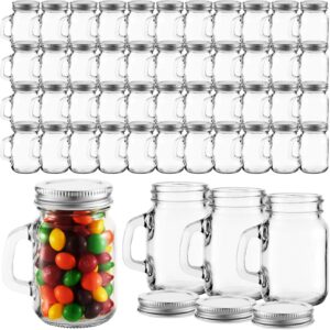 tessco 24 pcs 4 oz mini mason jar mugs mason jar mugs with handles and lids small drinking glass and diy favor decor wedding bridal shower party supplies for drinks, gifts, candles and crafts